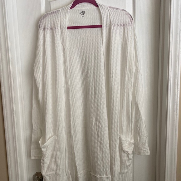 Tickled teal Sweaters - Tickled Teal White Waffle Knit Duster (2X)